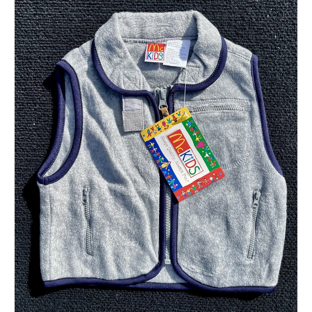 Vintage McKids Vest Boys 24 Months Gray Fleece Zip Pockets McDonald's MKIB809